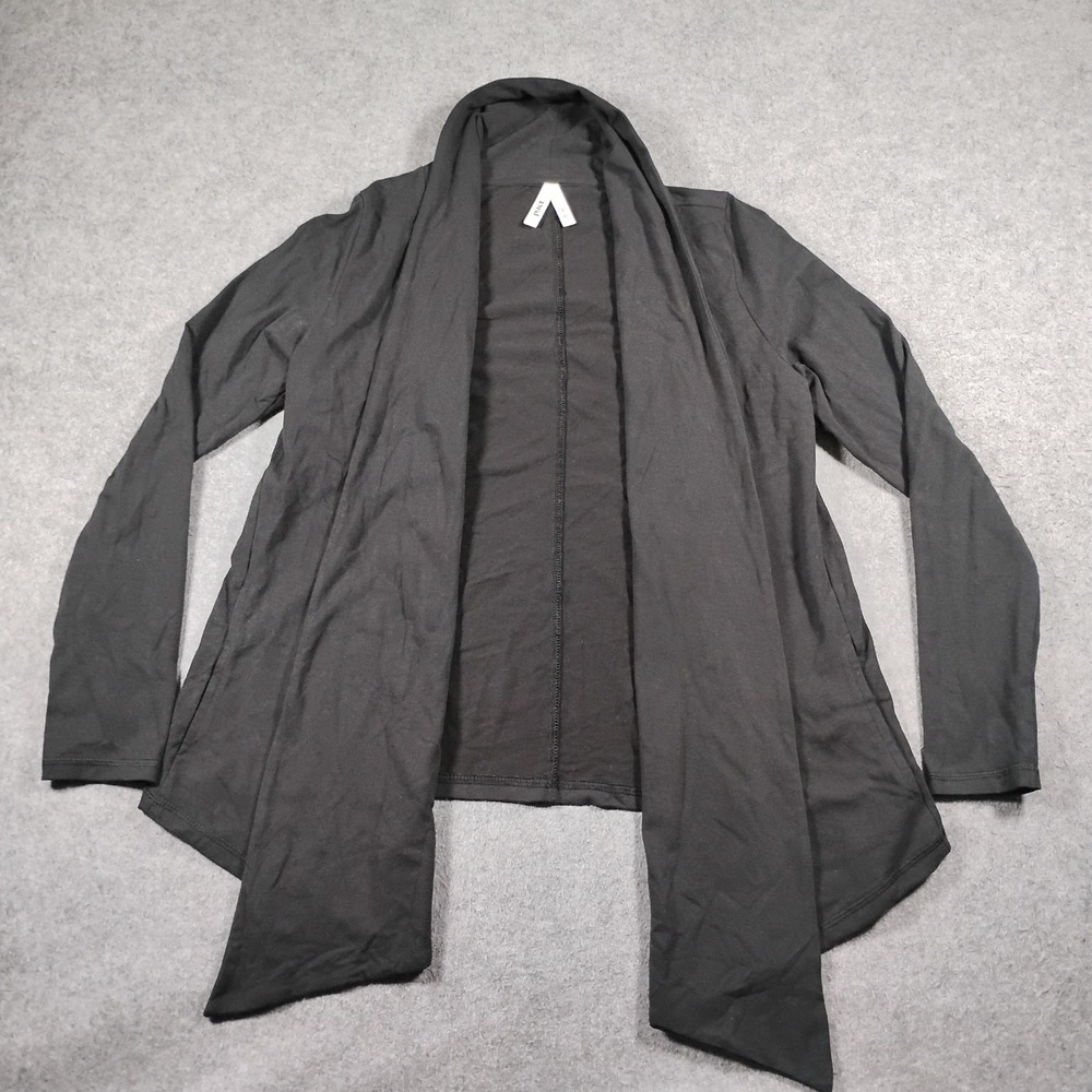 Pact Womens Small Black Organic Cotton Draped Open Front Cardigan Wrap Pockets